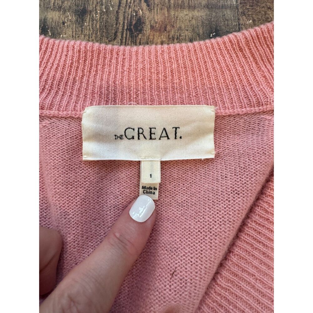 The Great The College Cardigan Petal Pink 100% Cashmere Small Oversized Boxy - Picture 5 of 7